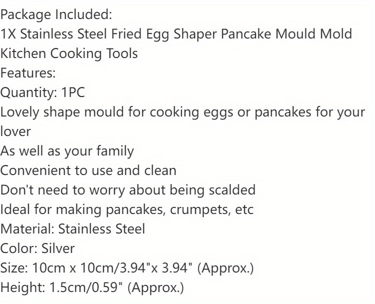 Stainless Steel Fried Egg Mold Kitchen Accessories